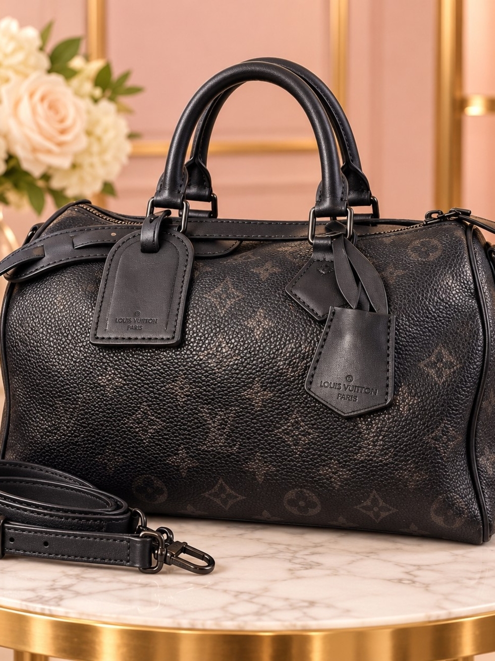Black Monogram Leather Satchel